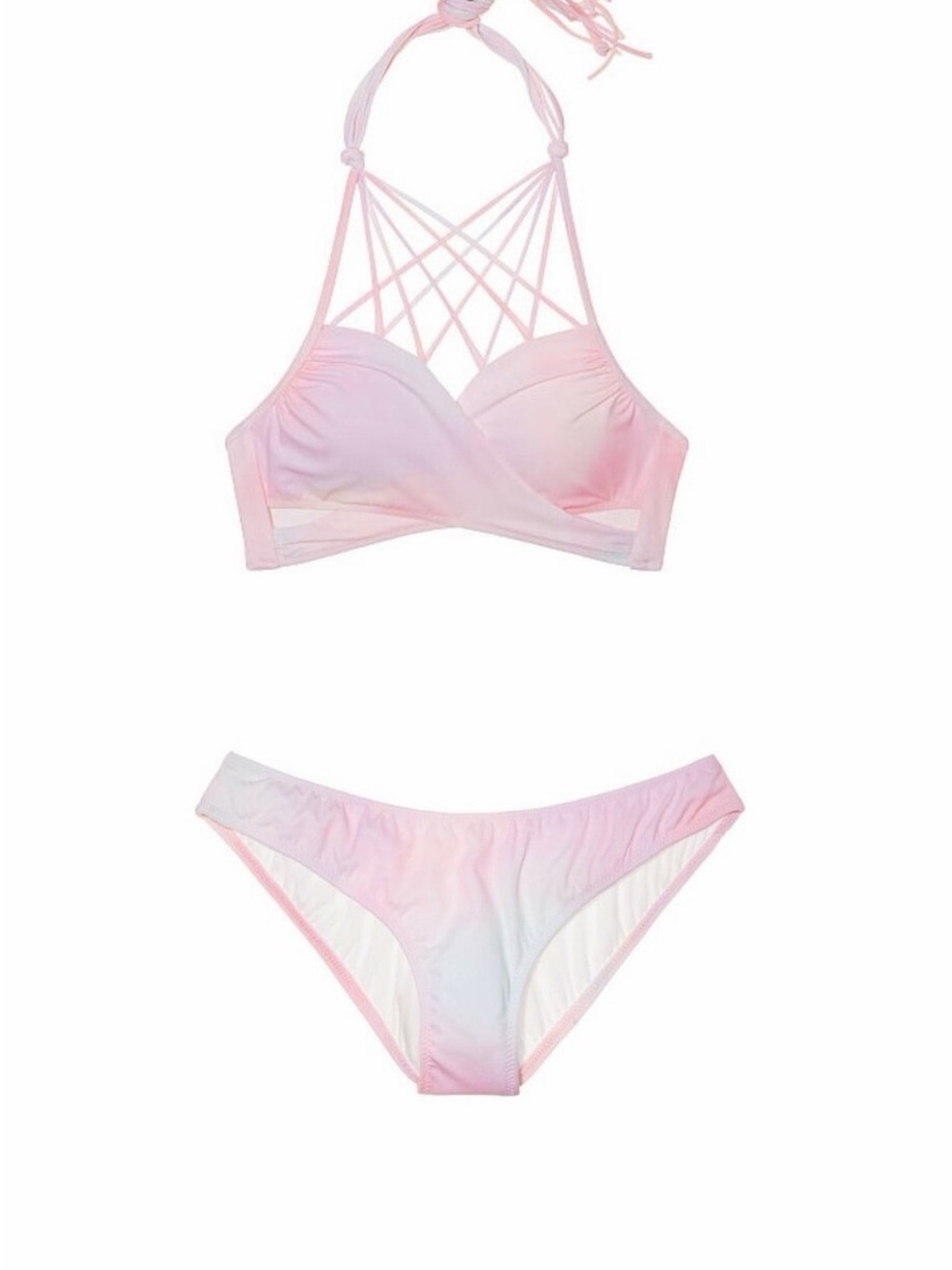 PINK Victoria Secret Women’s Pink Strappy Halter Bikini - SET